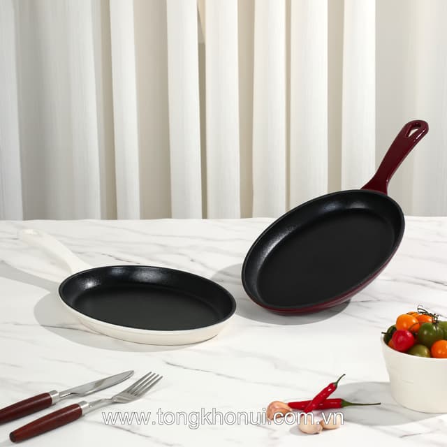 Chảo Oliu Casta R909 Reichmann Kochin trắng, đỏ 25cm, gang đúc tráng men, model: RK-AL909P25-W, RK-AL909P25-R