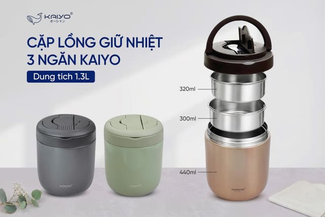Cặp Lồng Giữ Nhiệt 3 Ngăn Kaiyo 1.3L: Bữa Trưa Nóng Sốt, Tiện Lợi Suốt 8H!