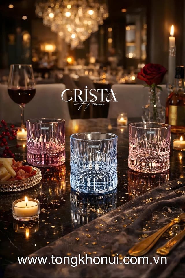 BỘ 6 CỐC RƯỢU WHISKY THỦY TINH 195ML CRISTA HOME – LY UỐNG RƯỢU TIẾP KHÁCH SANG TRỌNG (MÃ 60221)