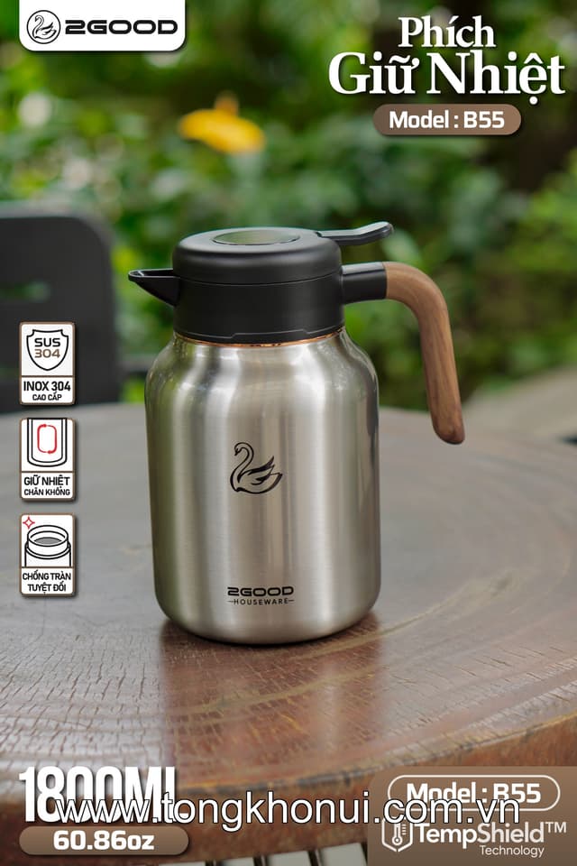 PHÍCH GIỮ NHIỆT 2GOOD B55 – DUNG TÍCH 1.8L GIỮ NÓNG/LẠNH 24H