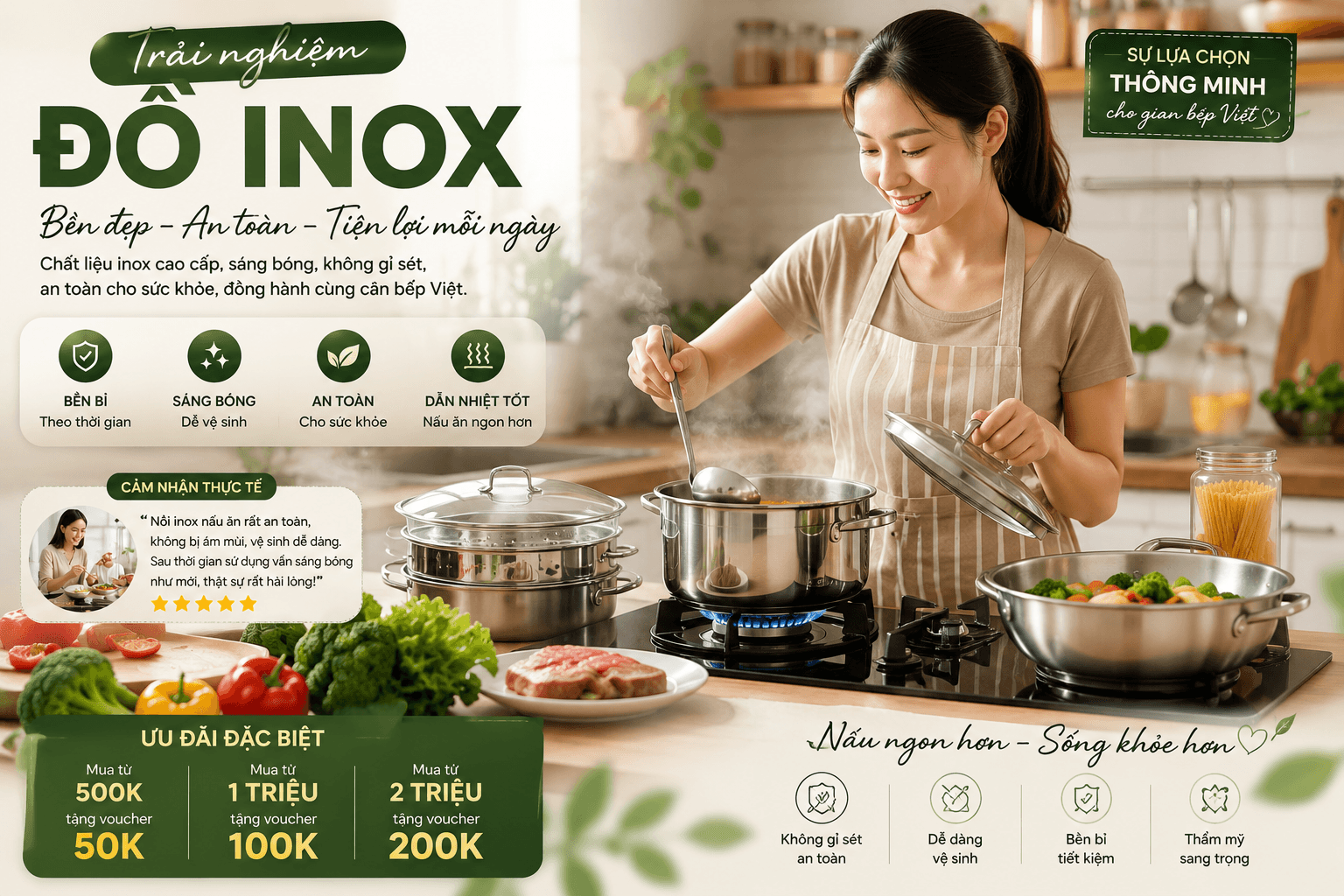 TRẢI NGHIỆM SỬ DỤNG ĐỒ INOX – BỀN ĐẸP, SANG TRỌNG VÀ CỰC KỲ TIỆN LỢI CHO MỌI GIA ĐÌNH