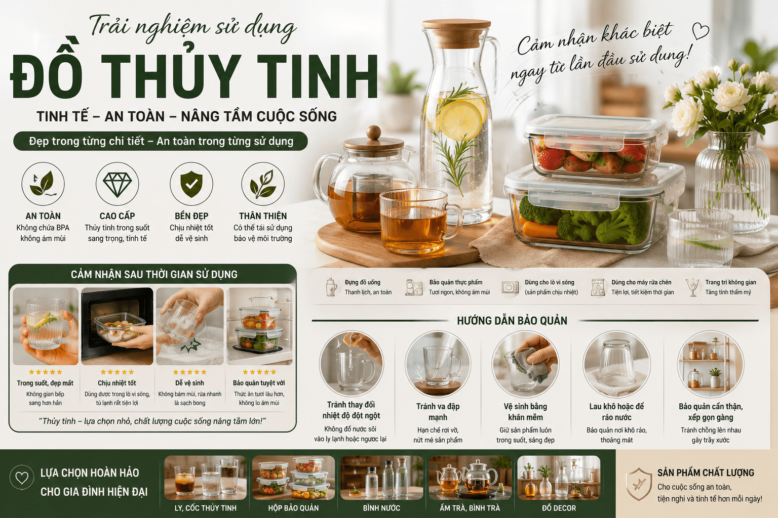 Trải Nghiệm Sử Dụng Đồ Thủy Tinh – Tinh Tế, An Toàn Và Nâng Tầm Không Gian Sống