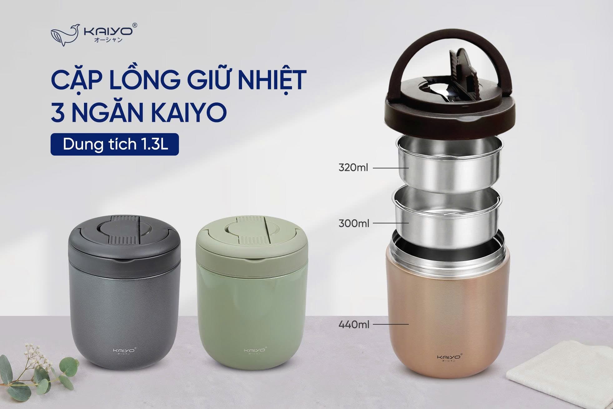 Cặp Lồng Giữ Nhiệt 3 Ngăn Kaiyo 1.3L: Bữa Trưa Nóng Sốt, Tiện Lợi Suốt 8H!