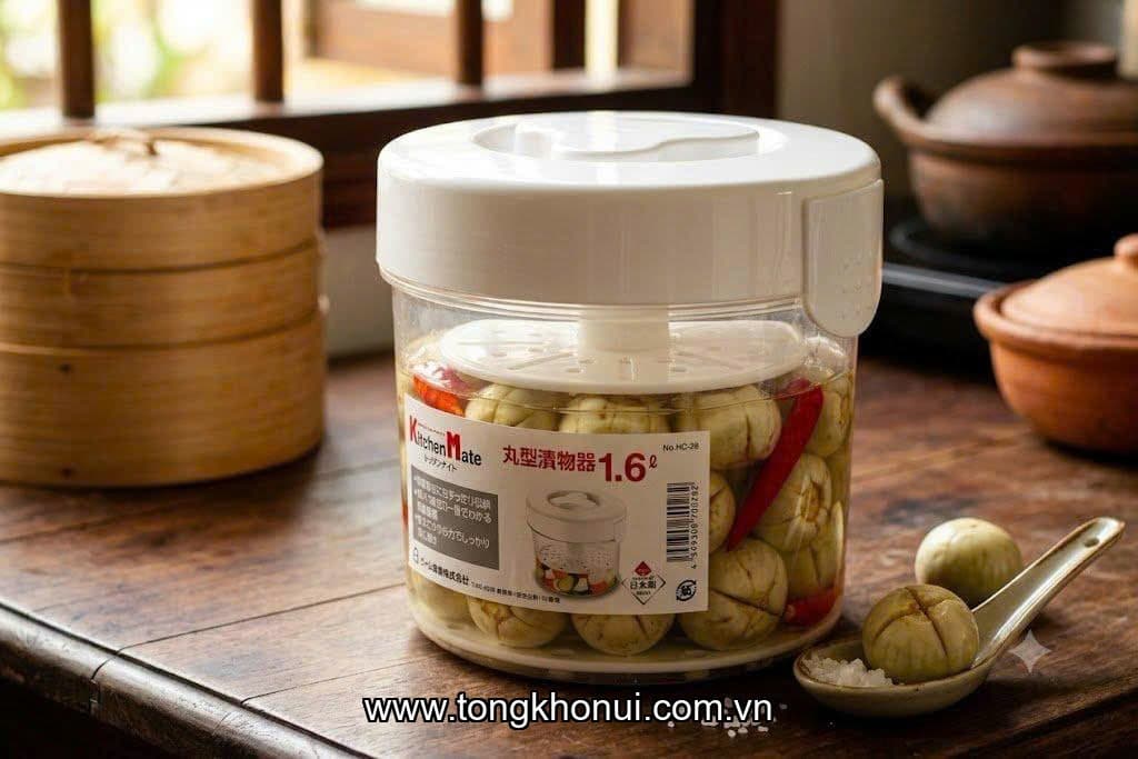 Hộp Muối Dưa Cà Pearl Metal 1.6L Nhật Bản: Nén Chặt, Ngon Chuẩn Vị!