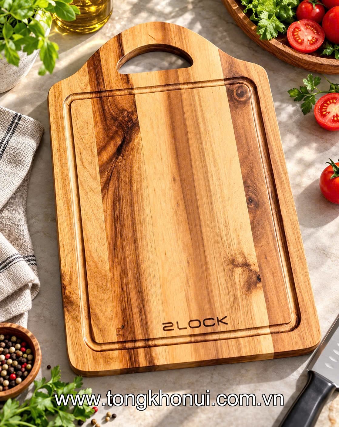 THỚT GỖ 2LOCK 33x23CM: Gỗ Tự Nhiên Bền Đẹp, Rãnh Hứng Nước Tiện Lợi Cho Mọi Bếp Việt