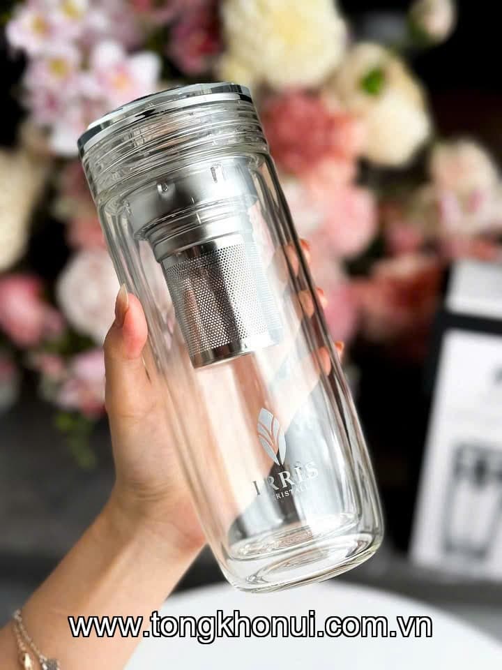 Bình Trà Dưỡng Nhan IRRIS 750ML: Thủy Tinh 2 Lớp Sang Trọng, Kèm Lọc Trà Tiện Lợi